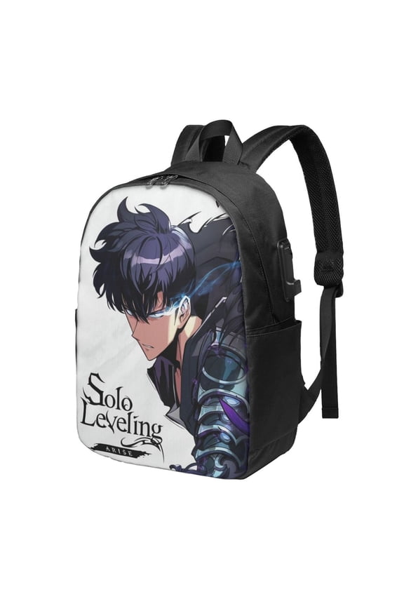 Solo Anime Leveling USB Backpack, Water Resistant Casual Daypack Fits Laptop With Usb Charging Port,17 In Bookbag
