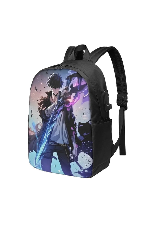 Solo Anime Leveling USB Backpack, Water Resistant Casual Daypack Fits Laptop With Usb Charging Port,17 In Bookbag