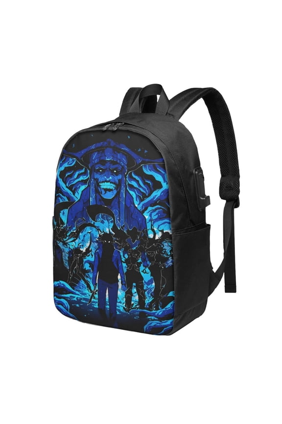 Solo Anime Leveling USB Backpack, Water Resistant Casual Daypack Fits Laptop With Usb Charging Port,17 In Bookbag