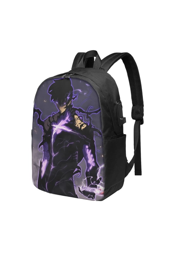 Solo Anime Leveling USB Backpack, Water Resistant Casual Daypack Fits Laptop With Usb Charging Port,17 In Bookbag