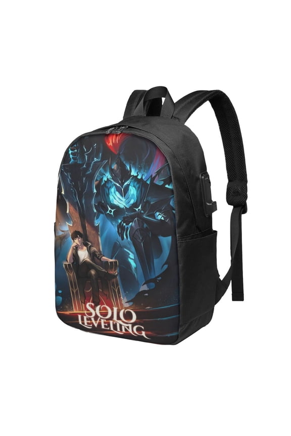 Solo Anime Leveling USB Backpack, Water Resistant Casual Daypack Fits Laptop With Usb Charging Port,17 In Bookbag