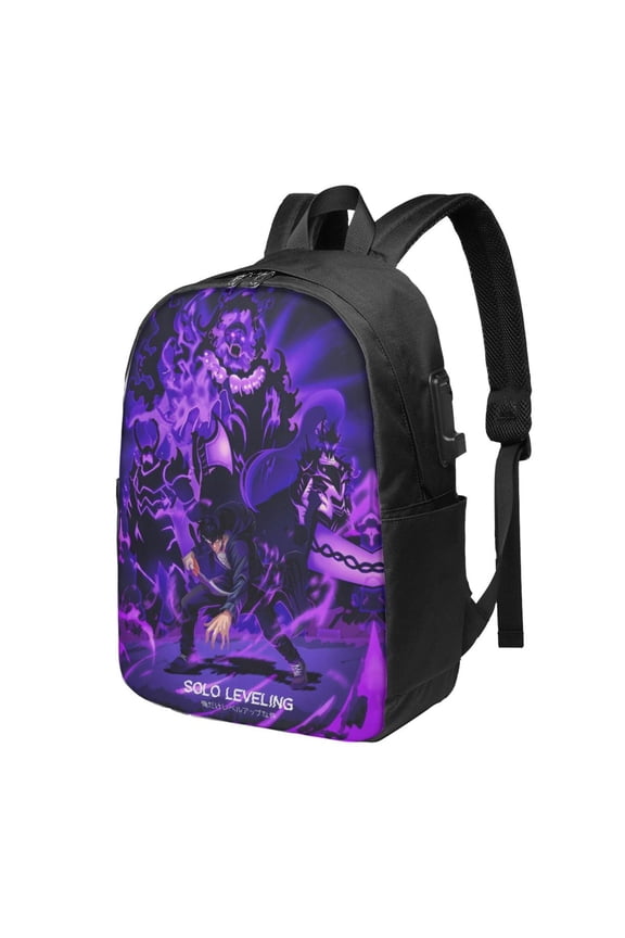 Solo Anime Leveling USB Backpack, Water Resistant Casual Daypack Fits Laptop With Usb Charging Port,17 In Bookbag