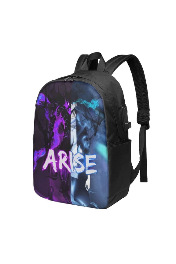 Solo Anime Leveling USB Backpack, Water Resistant Casual Daypack Fits Laptop With Usb Charging Port,17 In Bookbag