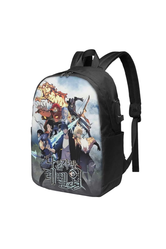 Solo Anime Leveling USB Backpack, Water Resistant Casual Daypack Fits Laptop With Usb Charging Port,17 In Bookbag
