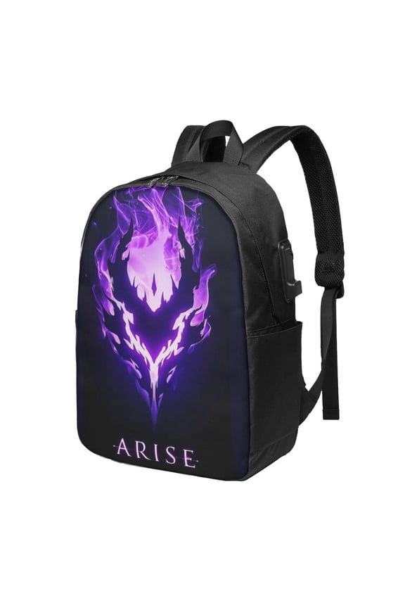 Solo Anime Leveling USB Backpack, Water Resistant Casual Daypack Fits Laptop With Usb Charging Port,17 In Bookbag