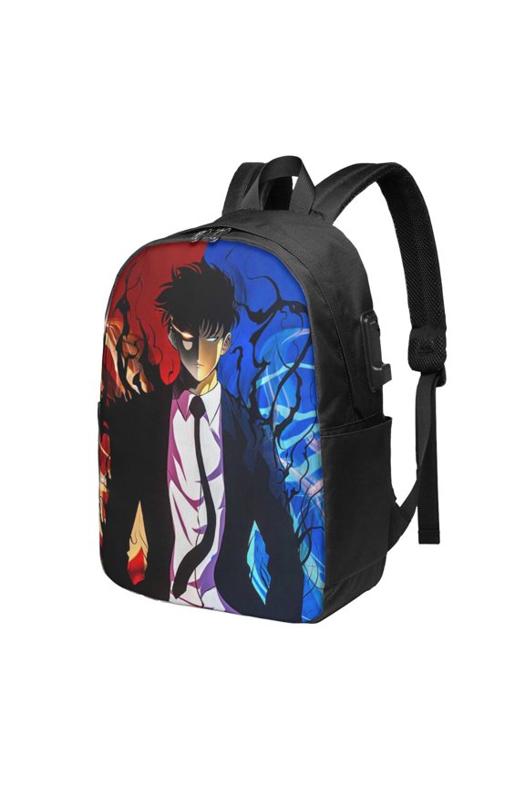 Solo Anime Leveling USB Backpack, Water Resistant Casual Daypack Fits Laptop With Usb Charging Port,17 In Bookbag