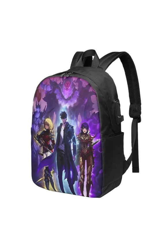 Solo Anime Leveling USB Backpack, Water Resistant Casual Daypack Fits Laptop With Usb Charging Port,17 In Bookbag