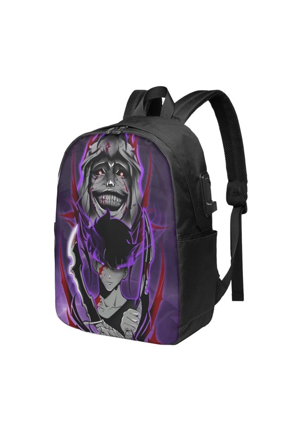 Solo Anime Leveling USB Backpack, Water Resistant Casual Daypack Fits Laptop With Usb Charging Port,17 In Bookbag