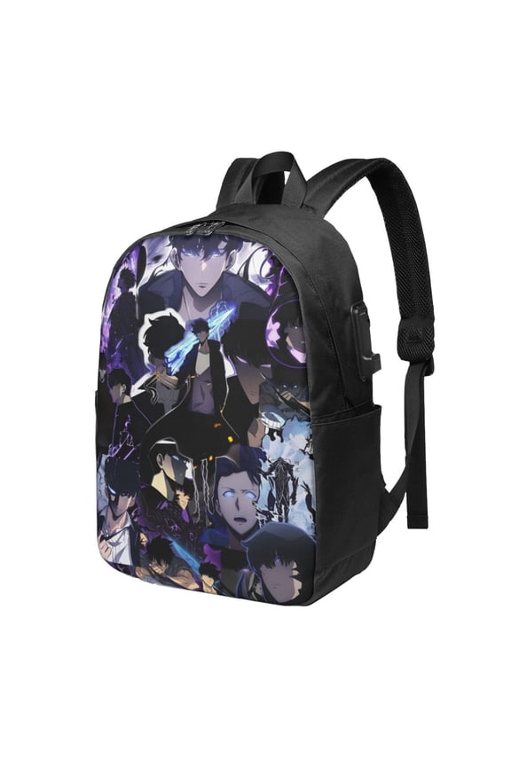 Solo Anime Leveling USB Backpack, Water Resistant Casual Daypack Fits Laptop With Usb Charging Port,17 In Bookbag