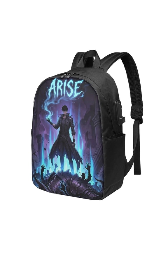 Solo Anime Leveling USB Backpack, Water Resistant Casual Daypack Fits Laptop With Usb Charging Port,17 In Bookbag
