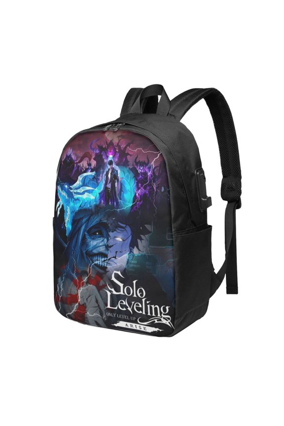 Solo Anime Leveling USB Backpack, Water Resistant Casual Daypack Fits Laptop With Usb Charging Port,17 In Bookbag