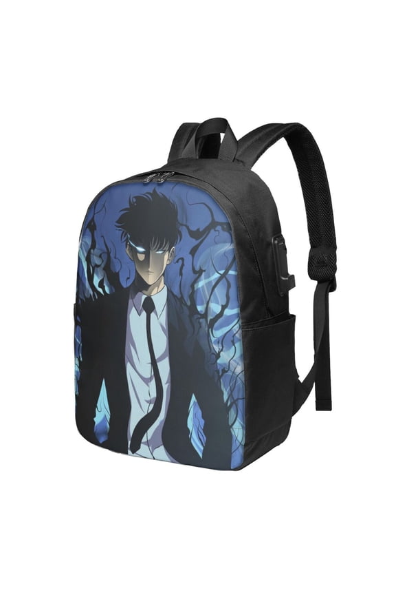 Solo Anime Leveling USB Backpack, Water Resistant Casual Daypack Fits Laptop With Usb Charging Port,17 In Bookbag