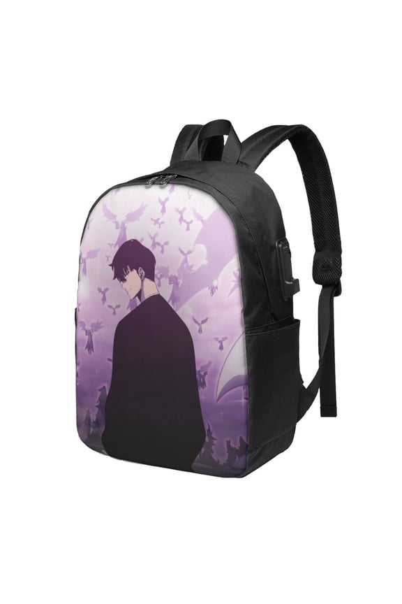 Solo Anime Leveling USB Backpack, Water Resistant Casual Daypack Fits Laptop With Usb Charging Port,17 In Bookbag