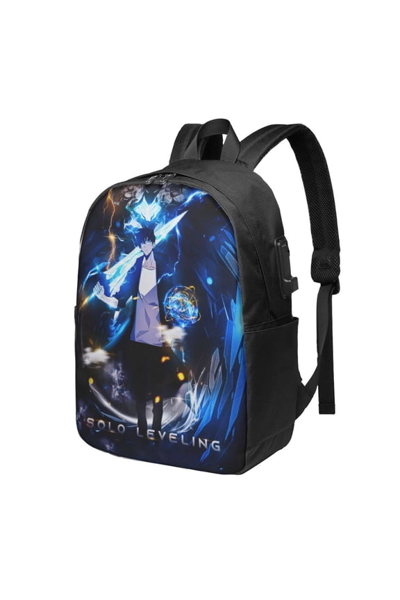 Solo Anime Leveling USB Backpack, Water Resistant Casual Daypack Fits Laptop With Usb Charging Port,17 In Bookbag