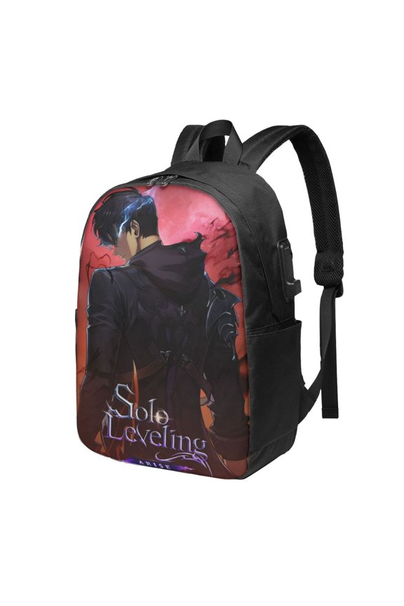 Solo Anime Leveling USB Backpack, Water Resistant Casual Daypack Fits Laptop With Usb Charging Port,17 In Bookbag