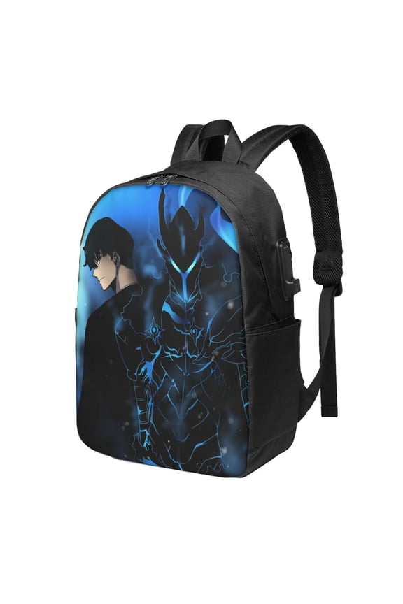 Solo Anime Leveling USB Backpack, Water Resistant Casual Daypack Fits Laptop With Usb Charging Port,17 In Bookbag