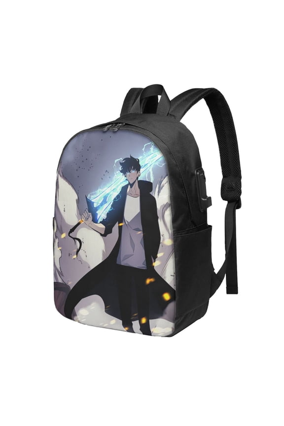 Solo Anime Leveling USB Backpack, Water Resistant Casual Daypack Fits Laptop With Usb Charging Port,17 In Bookbag