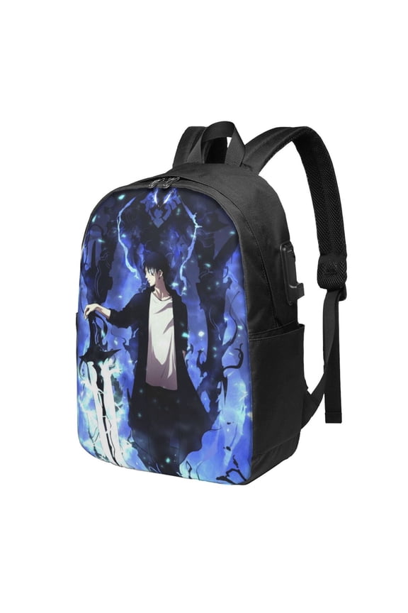 Solo Anime Leveling USB Backpack, Water Resistant Casual Daypack Fits Laptop With Usb Charging Port,17 In Bookbag