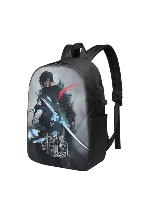 Solo Anime Leveling USB Backpack, Water Resistant Casual Daypack Fits Laptop With Usb Charging Port,17 In Bookbag