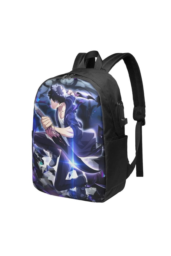 Solo Anime Leveling USB Backpack, Water Resistant Casual Daypack Fits Laptop With Usb Charging Port,17 In Bookbag