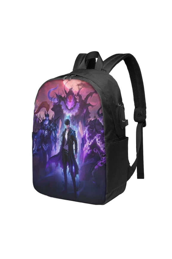 Solo Anime Leveling USB Backpack, Water Resistant Casual Daypack Fits Laptop With Usb Charging Port,17 In Bookbag