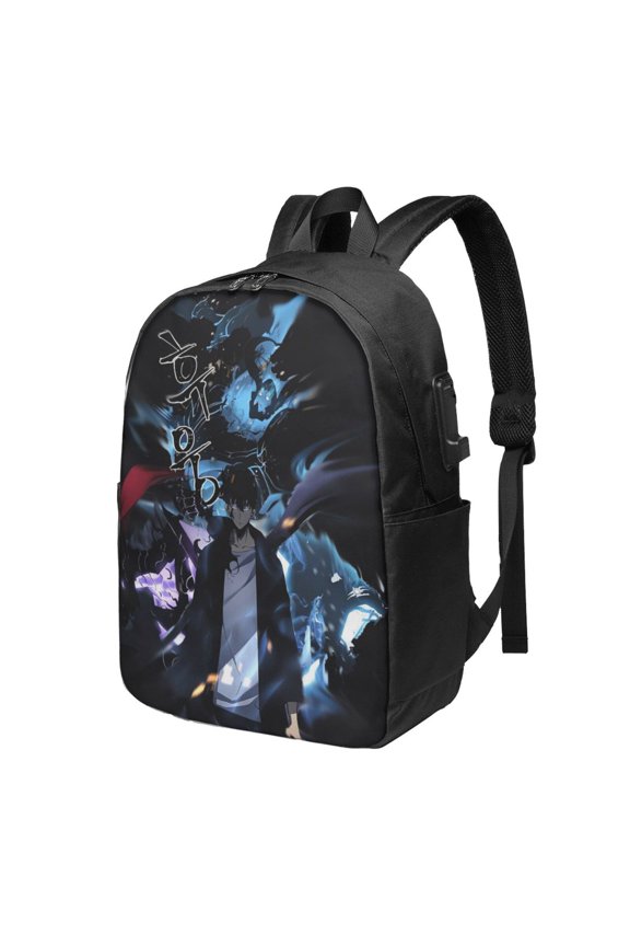 Solo Anime Leveling USB Backpack, Water Resistant Casual Daypack Fits Laptop With Usb Charging Port,17 In Bookbag