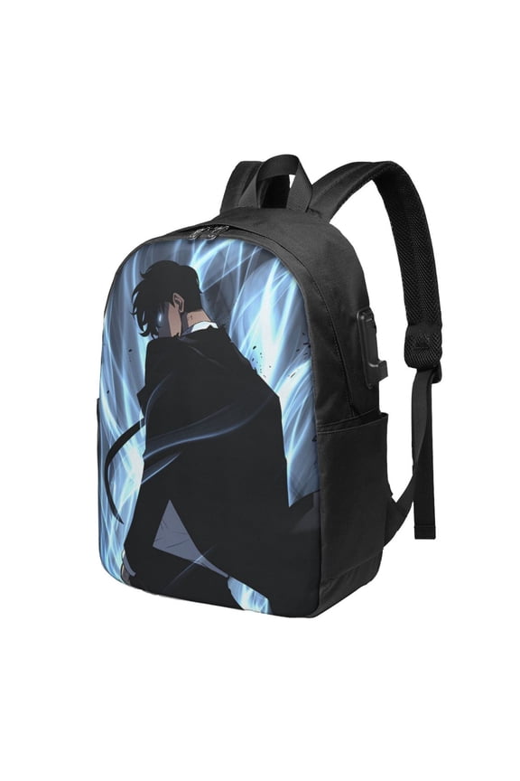 Solo Anime Leveling USB Backpack, Water Resistant Casual Daypack Fits Laptop With Usb Charging Port,17 In Bookbag