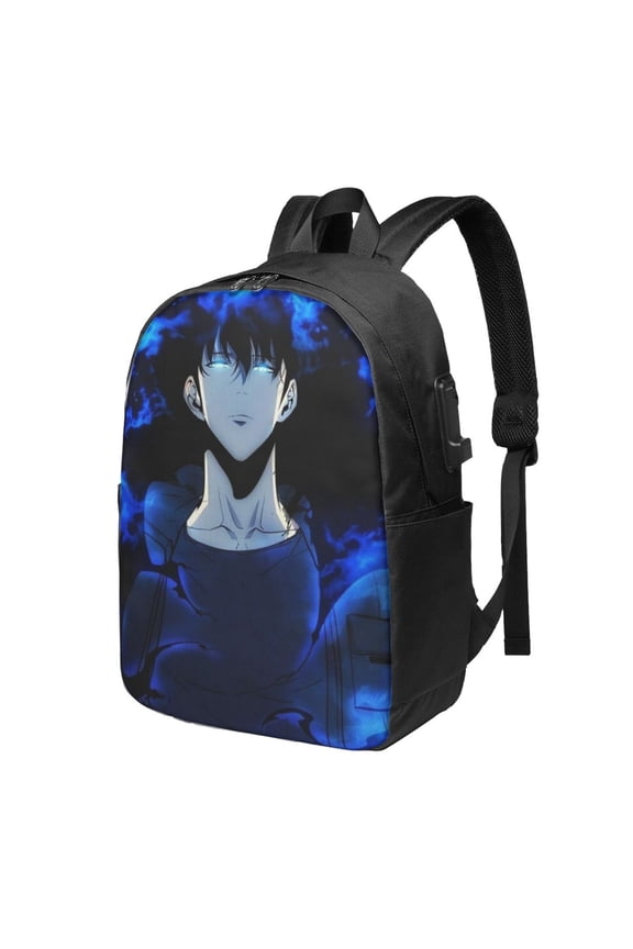 Solo Anime Leveling USB Backpack, Water Resistant Casual Daypack Fits Laptop With Usb Charging Port,17 In Bookbag