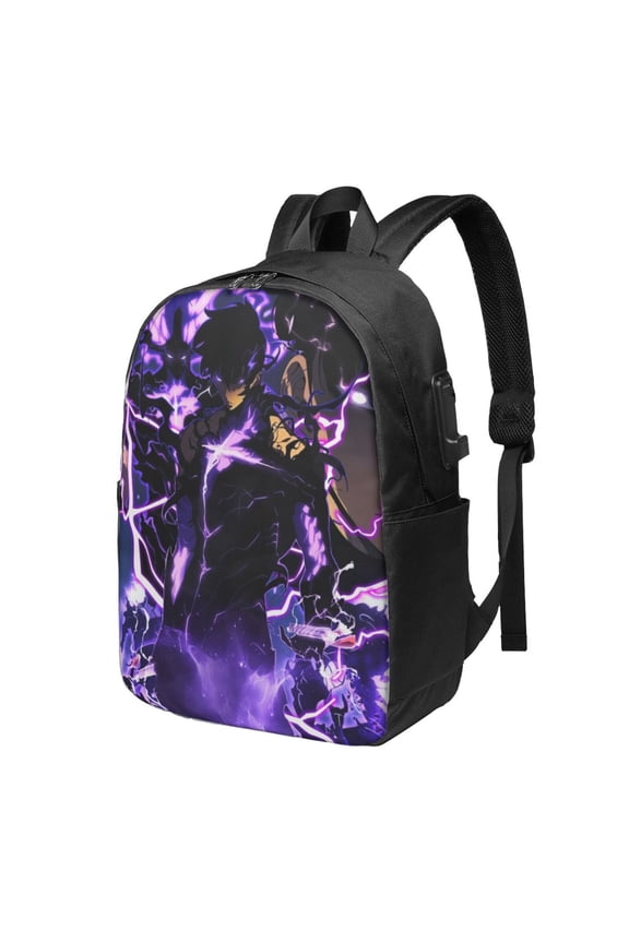 Solo Anime Leveling USB Backpack, Water Resistant Casual Daypack Fits Laptop With Usb Charging Port,17 In Bookbag