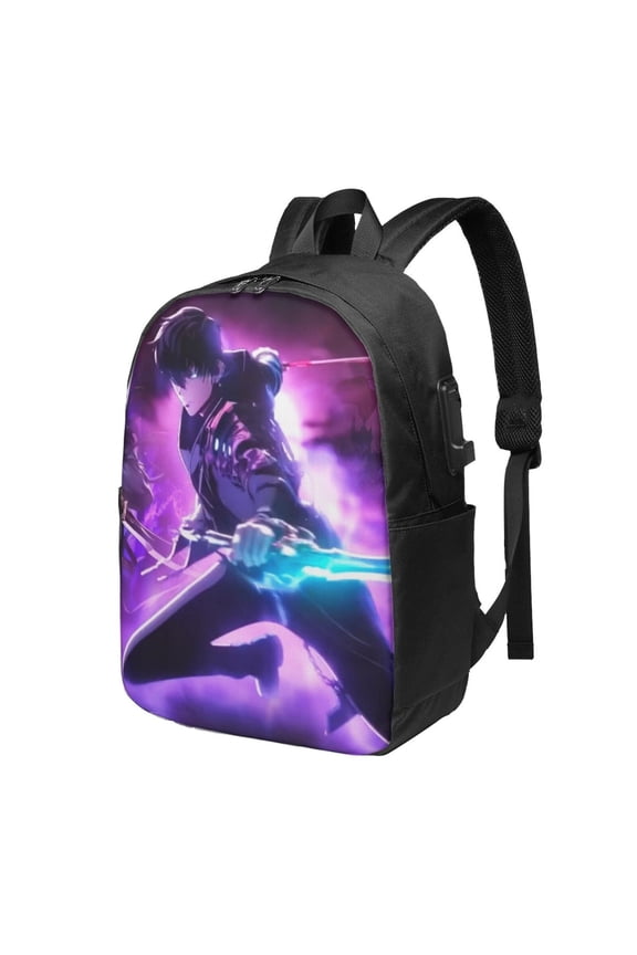 Solo Anime Leveling USB Backpack, Water Resistant Casual Daypack Fits Laptop With Usb Charging Port,17 In Bookbag