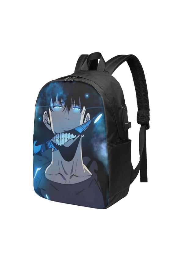 Solo Anime Leveling USB Backpack, Water Resistant Casual Daypack Fits Laptop With Usb Charging Port,17 In Bookbag