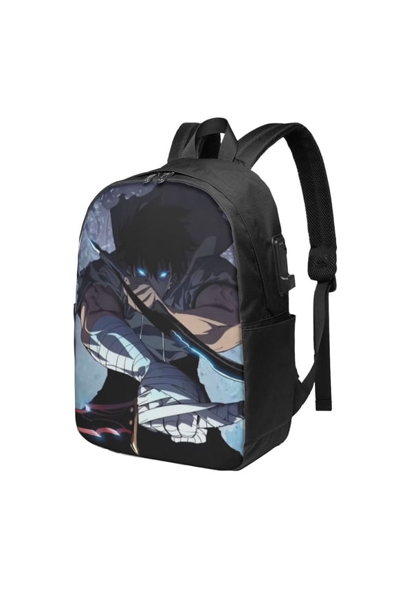 Solo Anime Leveling USB Backpack, Water Resistant Casual Daypack Fits Laptop With Usb Charging Port,17 In Bookbag