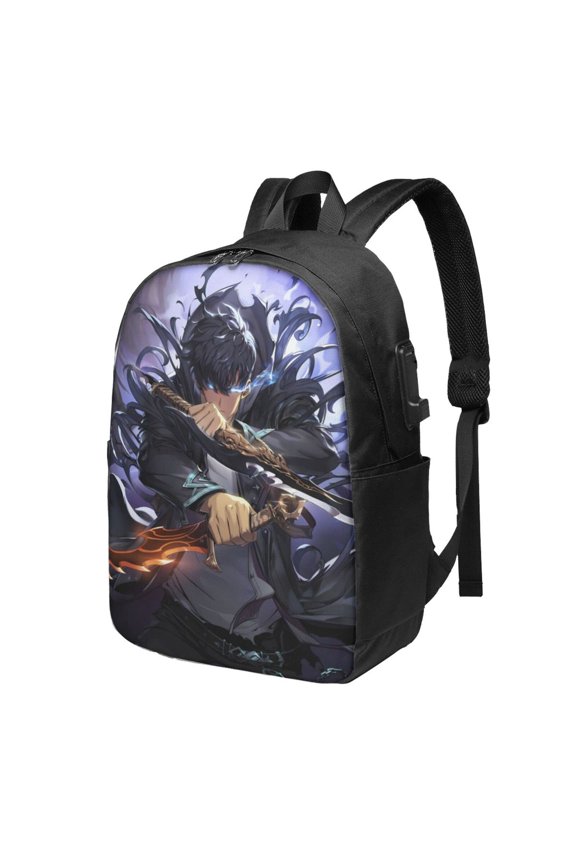 Solo Anime Leveling USB Backpack, Water Resistant Casual Daypack Fits Laptop With Usb Charging Port,17 In Bookbag