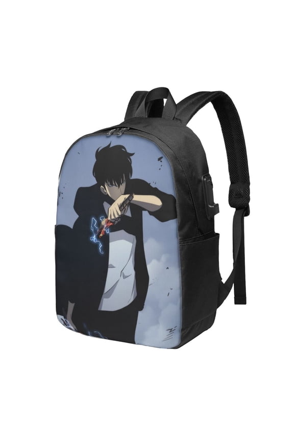 Solo Anime Leveling USB Backpack, Water Resistant Casual Daypack Fits Laptop With Usb Charging Port,17 In Bookbag