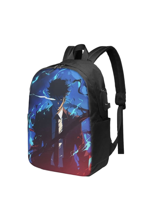 Solo Anime Leveling USB Backpack, Water Resistant Casual Daypack Fits Laptop With Usb Charging Port,17 In Bookbag