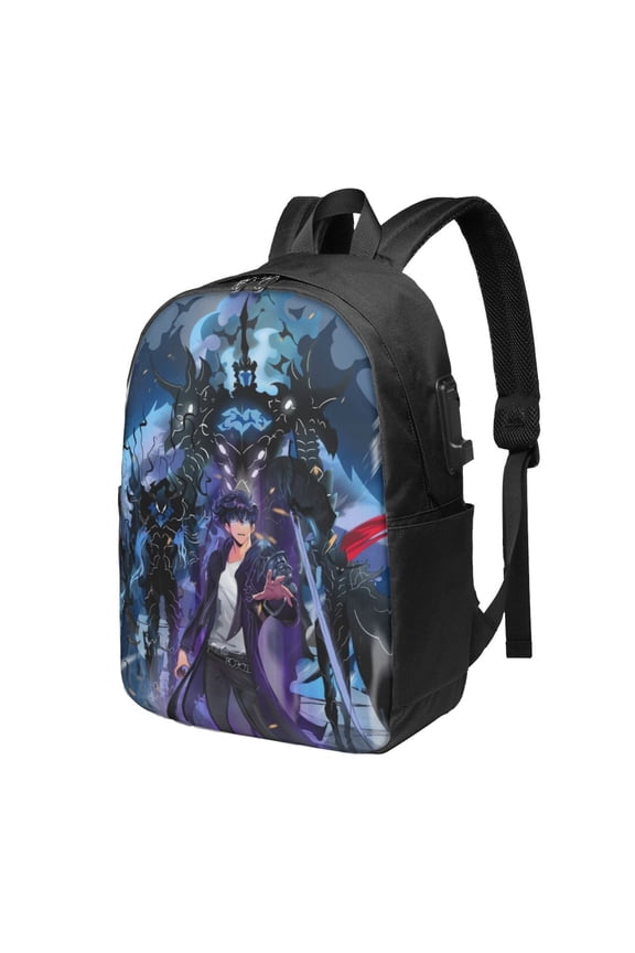 Solo Anime Leveling USB Backpack, Water Resistant Casual Daypack Fits Laptop With Usb Charging Port,17 In Bookbag