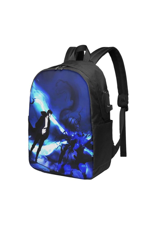 Solo Anime Leveling USB Backpack, Water Resistant Casual Daypack Fits Laptop With Usb Charging Port,17 In Bookbag