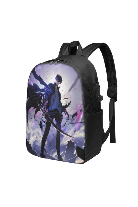 Solo Anime Leveling USB Backpack, Water Resistant Casual Daypack Fits Laptop With Usb Charging Port,17 In Bookbag