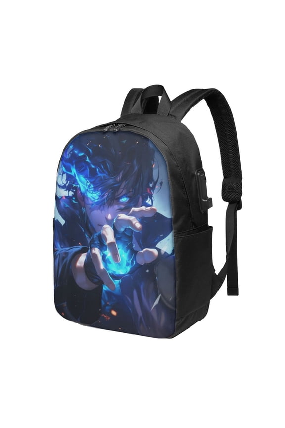 Solo Anime Leveling USB Backpack, Water Resistant Casual Daypack Fits Laptop With Usb Charging Port,17 In Bookbag