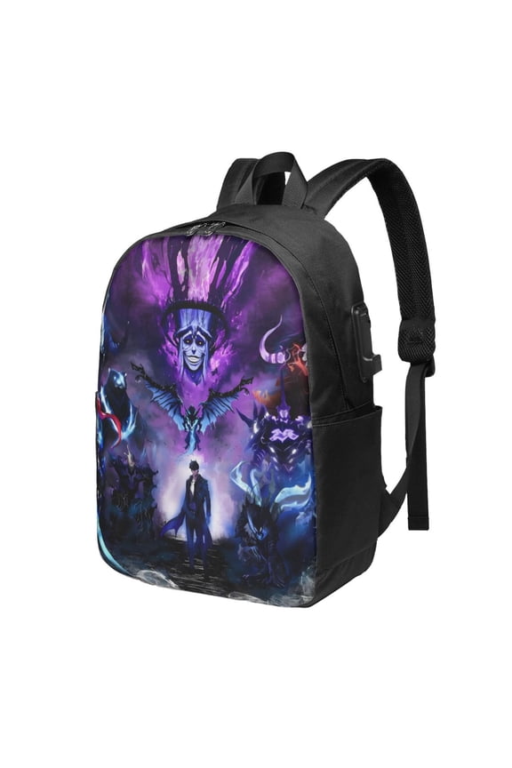 Solo Anime Leveling USB Backpack, Water Resistant Casual Daypack Fits Laptop With Usb Charging Port,17 In Bookbag