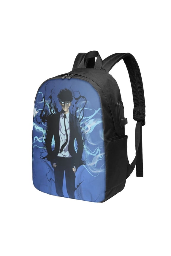 Solo Anime Leveling USB Backpack, Water Resistant Casual Daypack Fits Laptop With Usb Charging Port,17 In Bookbag