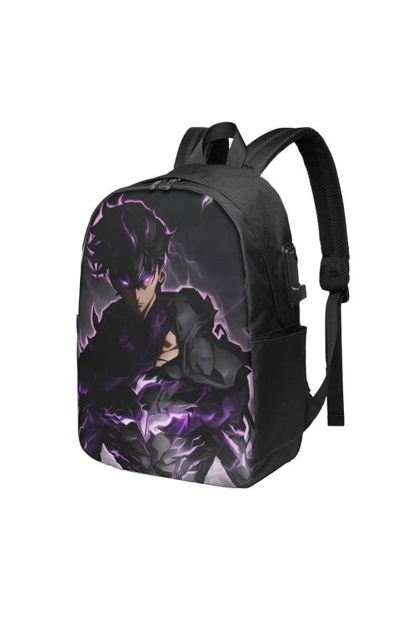 Solo Anime Leveling USB Backpack, Water Resistant Casual Daypack Fits Laptop With Usb Charging Port,17 In Bookbag