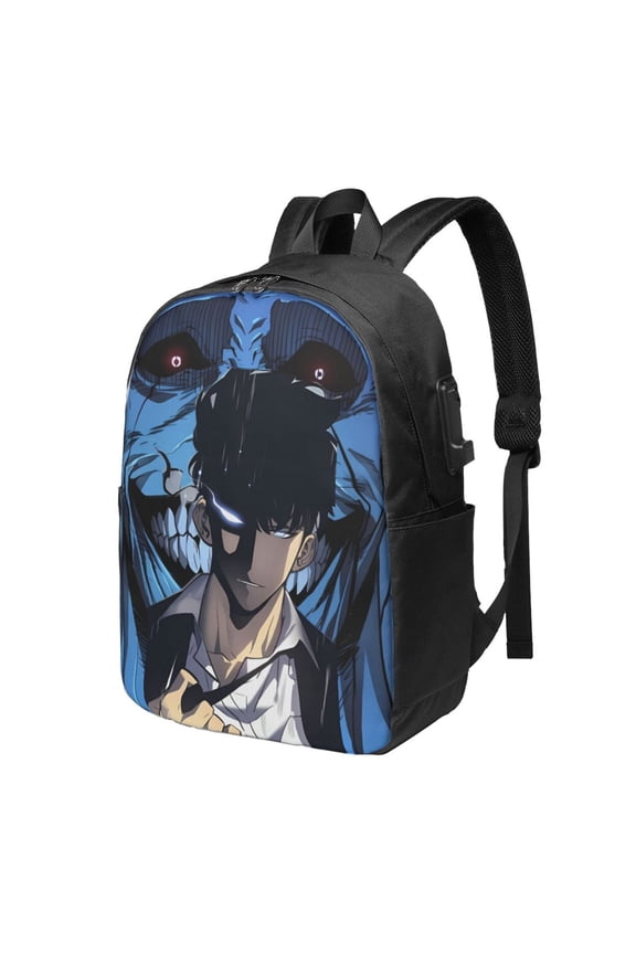 Solo Anime Leveling USB Backpack, Water Resistant Casual Daypack Fits Laptop With Usb Charging Port,17 In Bookbag