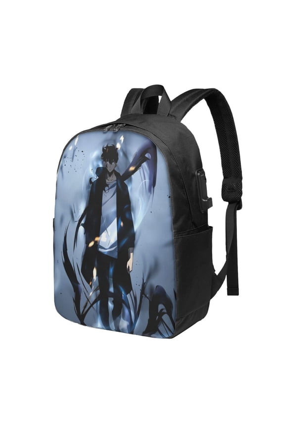 Solo Anime Leveling USB Backpack, Water Resistant Casual Daypack Fits Laptop With Usb Charging Port,17 In Bookbag