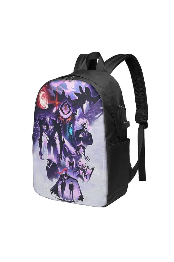 Solo Anime Leveling USB Backpack, Water Resistant Casual Daypack Fits Laptop With Usb Charging Port,17 In Bookbag