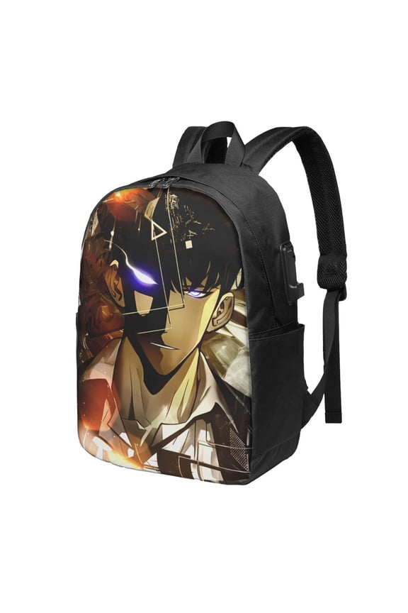 Solo Anime Leveling USB Backpack, Water Resistant Casual Daypack Fits Laptop With Usb Charging Port,17 In Bookbag