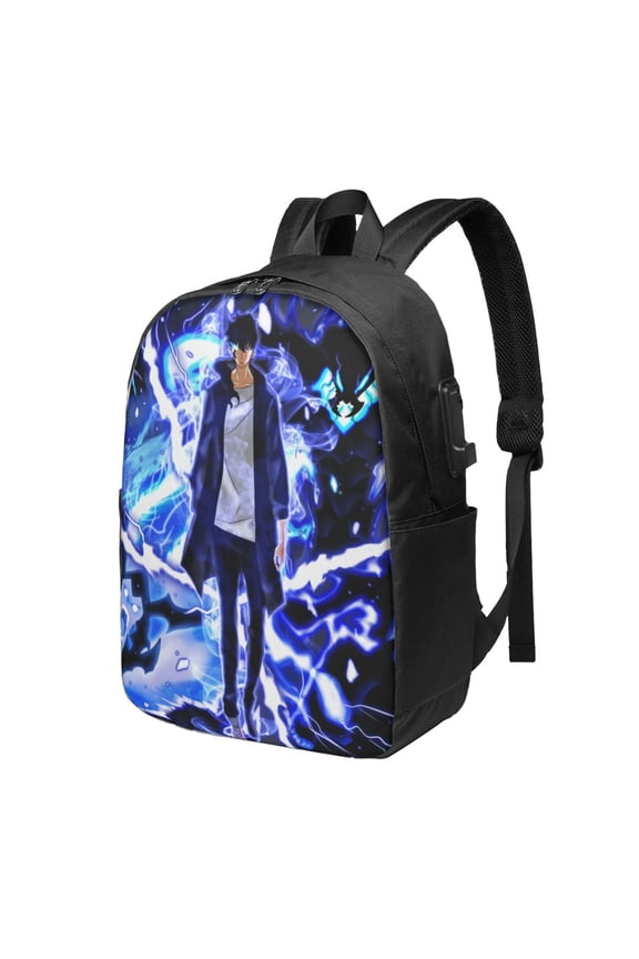 Solo Anime Leveling USB Backpack, Water Resistant Casual Daypack Fits Laptop With Usb Charging Port,17 In Bookbag