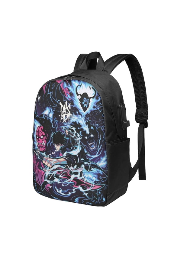 Solo Anime Leveling USB Backpack, Water Resistant Casual Daypack Fits Laptop With Usb Charging Port,17 In Bookbag