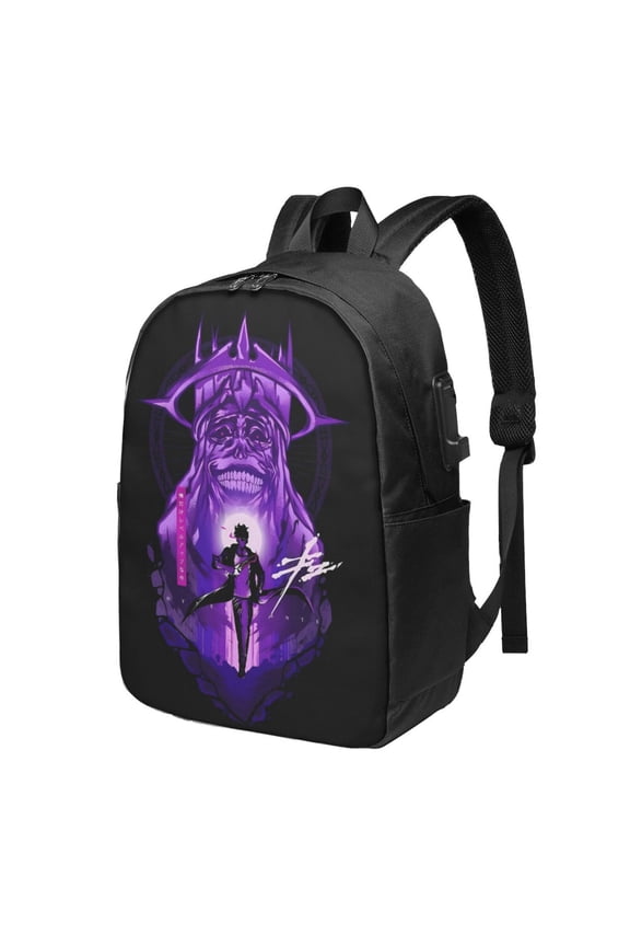 Solo Anime Leveling USB Backpack, Water Resistant Casual Daypack Fits Laptop With Usb Charging Port,17 In Bookbag