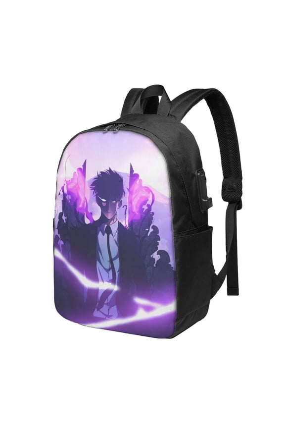 Solo Anime Leveling USB Backpack, Water Resistant Casual Daypack Fits Laptop With Usb Charging Port,17 In Bookbag